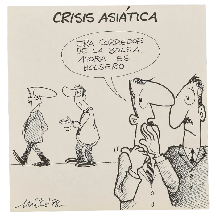 Caricatura satírica sobre los corredores de bolsa tras la crisis Caricatura satírica sobre los corredores de bolsa tras la crisis